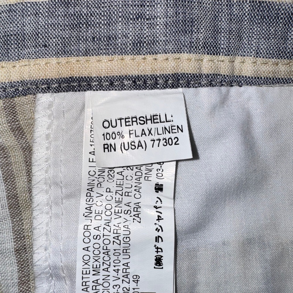 Zara Flax Linen Striped Tie-Waist Shorts Coastal Summer Blue Tan White Size MED - Picture 9 of 15